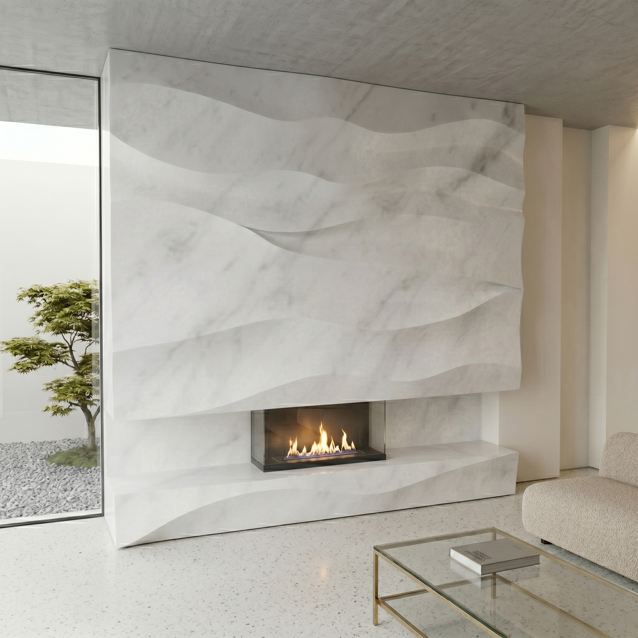Flow fireplace facia, Taj White